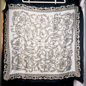 Elegant Black and White Scarf with Intricate Design, Made In ITALY